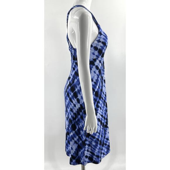 Dakini Geo Dress Sz Medium Blue Tie Dye Shelf Bra Fit Flare Stretch Knit Womens - Picture 3 of 8